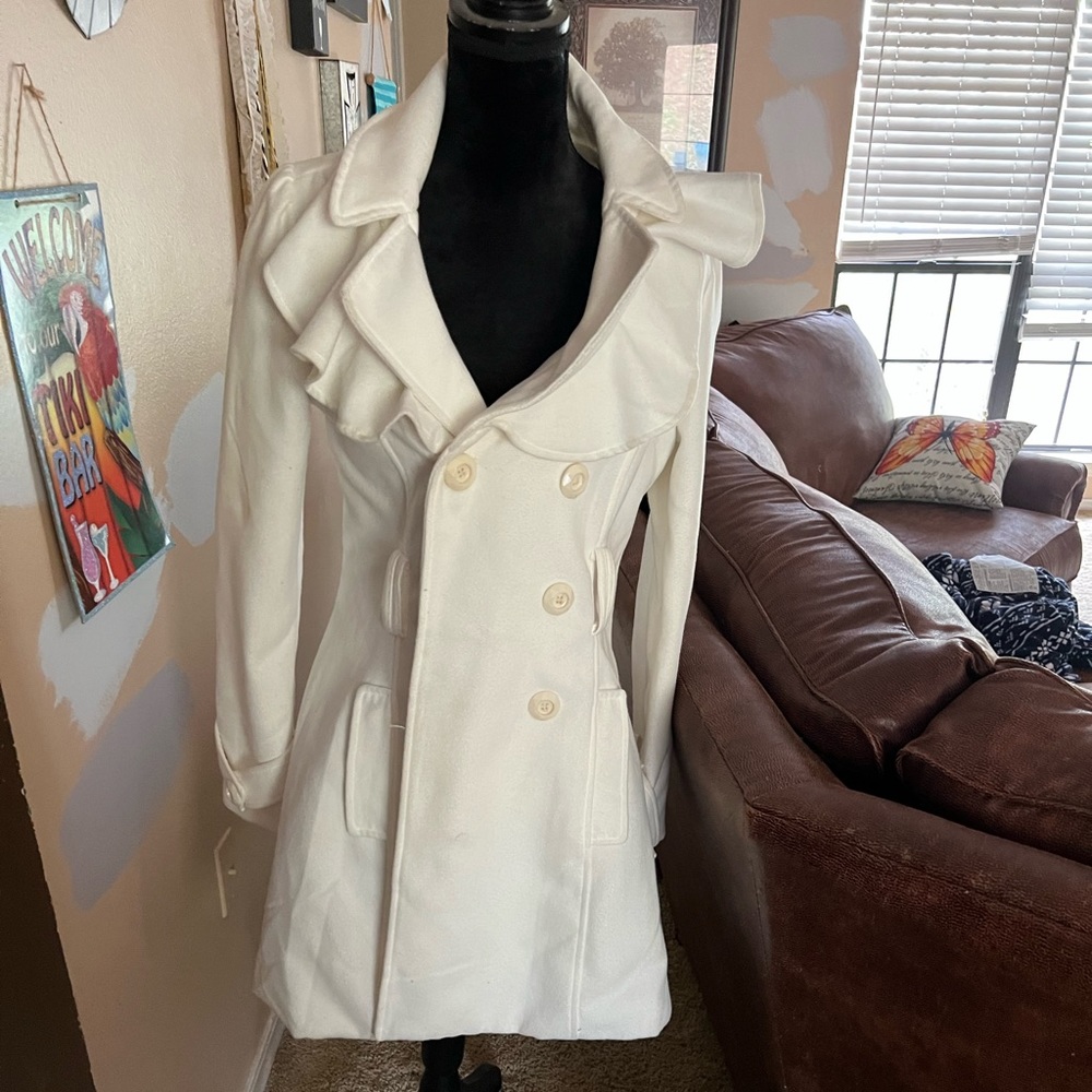 Double breasted white peacoat from Rue 21